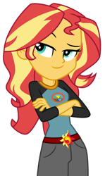 Size: 1920x3219 | Tagged: safe, artist:emeraldblast63, sunset shimmer, equestria girls, g4, my little pony equestria girls: legend of everfree, alternate clothes, camp everfree logo, camp everfree outfits, crossed arms, female, simple background, solo, transparent background