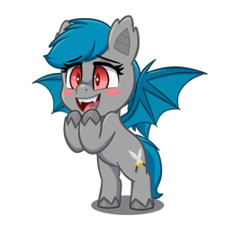 Size: 4093x4093 | Tagged: safe, artist:jcosneverexisted, oc, oc only, oc:clover knight, bat pony, pony, g4.5, my little pony: pony life, blushing, female, happy, mare, open mouth, simple background, solo, transparent background, unshorn fetlocks