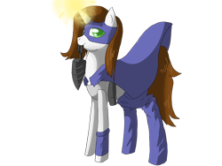Size: 1600x1200 | Tagged: safe, artist:tomat-in-cup, oc, oc only, pony, unicorn, cape, clothes, costume, glowing horn, horn, mask, mouth hold, power ponies oc, simple background, solo, transparent background, unicorn oc