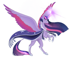 Size: 1280x1048 | Tagged: safe, artist:t3ssrina, twilight sparkle, alicorn, pony, g4, cape, clothes, colored wings, female, glowing horn, hoof shoes, horn, jewelry, leonine tail, mare, peytral, rearing, regalia, simple background, solo, spread wings, transparent background, twilight sparkle (alicorn), ultimate twilight, wings