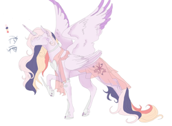 Size: 3592x2630 | Tagged: safe, artist:t3ssrina, princess cadance, twilight sparkle, alicorn, pony, seraph, seraphicorn, g4, colored sketch, fusion, high res, jewelry, multiple eyes, multiple wings, wings