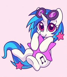 Size: 1000x1142 | Tagged: safe, artist:dawnfire, dj pon-3, vinyl scratch, pony, unicorn, g4, cute, female, horn, looking at you, mare, pink background, simple background, smiling, smiling at you, solo, stars, vinylbetes