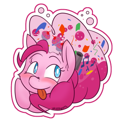 Size: 850x850 | Tagged: safe, artist:thattagen, pinkie pie, earth pony, pony, g4, female, mare, simple background, smiling, solo, sticker, tongue out, transparent background