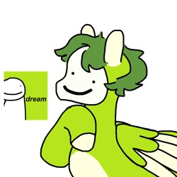 Size: 768x768 | Tagged: dead source, safe, artist:bunnyhoneymatsu, pegasus, pony, dream (youtuber), male, mask, mcyt, minecraft, ponified, rule 85, smiling, solo, wings, youtuber
