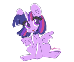 Size: 680x572 | Tagged: safe, artist:kaikururu, twilight sparkle, alicorn, pony, g4, :p, chibi, cute, digital art, female, horn, looking at you, mare, simple background, sitting, solo, tongue out, twiabetes, twilight sparkle (alicorn), white background, wings