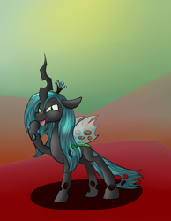 Size: 1400x1800 | Tagged: safe, artist:huffy26, queen chrysalis, changeling, changeling queen, g4, atg 2020, crown, female, jewelry, newbie artist training grounds, regalia, solo, tongue out