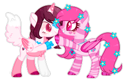 Size: 1540x984 | Tagged: safe, artist:pancakeartyt, oc, oc only, oc:fleur flower, oc:lily wolf, alicorn, bat pony, pony, augmented tail, base used, female, mare, simple background, transparent background
