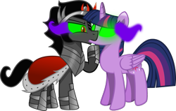 Size: 1093x696 | Tagged: safe, artist:crystalmagic6, king sombra, twilight sparkle, alicorn, pony, unicorn, corrupted, corrupted twilight sparkle, corruption of magic, dark magic, duo, evil, female, glowing eyes, kissing, magic, male, mind control, possessed, possession, queen twilight, shipping, simple background, sombra eyes, sombrafied, straight, transparent background, twibra, twilight sparkle (alicorn), vector