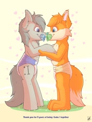 Size: 960x1280 | Tagged: safe, artist:dozyslumbers, oc, oc only, oc:dozy slumbers, earth pony, fox, pony, adult foal, diaper, diaper fetish, fetish, furry, gay, male, non-baby in diaper, non-mlp oc, pacifier, stallion