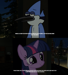 Size: 2559x2846 | Tagged: safe, artist:faze-alan-mskull2019, twilight sparkle, pony, unicorn, g4, crack shipping, crossover, crossover shipping, dream, engrish, female, high res, male, meme, mordecai, mordetwi, night, regular show, shipping, straight, unicorn twilight