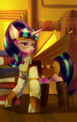 Size: 648x1024 | Tagged: safe, artist:ninebuttom, starlight glimmer, pony, unicorn, g4, artificial wings, augmented, bag, clothes, female, mechanical wing, monocle, s5 starlight, saddle bag, solo, steampunk, wings