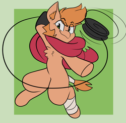 Size: 3296x3200 | Tagged: safe, artist:loco local, oc, oc only, oc:himmel, earth pony, pony, bandage, chest fluff, clothes, colt, ear fluff, earth pony oc, eye clipping through hair, gloves, high res, looking at you, male, scarf, solo, stallion, tail wrap, yo-yo
