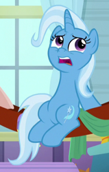 Size: 294x462 | Tagged: safe, screencap, trixie, pony, a horse shoe-in, g4, cropped, female, sitting up, solo