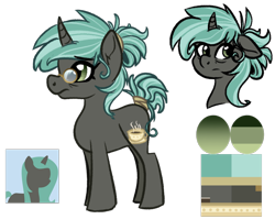 Size: 1902x1514 | Tagged: safe, artist:binkyt11, derpibooru exclusive, oc, oc only, unnamed oc, pony, unicorn, derpibooru, background pony, curved horn, female, horn, mare, messy mane, meta, reference sheet, sad, simple background, solo, spectacles, tied up mane, transparent background