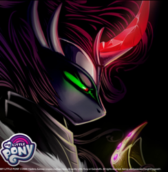 Size: 780x800 | Tagged: safe, artist:underpable, edit, gameloft, king sombra, pony, unicorn, g4, bust, curved horn, horn, jewelry, male, my little pony game, regalia, solo, stallion, tiara