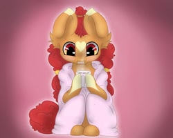 Size: 1280x1024 | Tagged: artist needed, safe, oc, oc only, earth pony, pony, bathrobe, clothes, coffee, cup, earth pony oc, female, gradient background, mare, mug, robe, sitting, solo