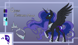 Size: 1280x753 | Tagged: safe, artist:cosmalumi, nightmare moon, alicorn, pony, tumblr:ask queen moon, g4, alternate universe, reference sheet, solo