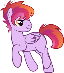 Size: 2150x2432 | Tagged: safe, alternate version, artist:inkandmystery, oc, oc only, oc:heart throb (ice1517), pegasus, pony, freckles, high res, male, missing cutie mark, multicolored hair, raised hoof, raised leg, simple background, solo, stallion, transparent background