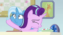 Size: 1920x1080 | Tagged: safe, screencap, starlight glimmer, trixie, pony, unicorn, a horse shoe-in, g4, hug