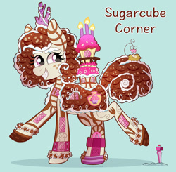 Size: 1280x1256 | Tagged: safe, alternate version, artist:pink-pone, part of a set, building pony, object pony, pony, candle, cupcake, door, food, freckles, grin, mailbox, nest, ponified, ponified building, smiling, solo, sugarcube corner, window