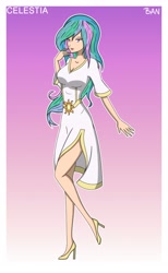 Size: 1920x3120 | Tagged: safe, artist:banquo0, princess celestia, human, art pack:my little persona, g4, breasts, clothes, dress, female, high heels, humanized, shoes, solo