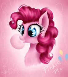 Size: 1024x1152 | Tagged: safe, artist:happyksu, pinkie pie, earth pony, pony, g4, bubblegum, bust, female, food, gum, solo