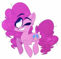 Size: 1280x1247 | Tagged: safe, artist:pyjamethyst, pinkie pie, earth pony, pony, chest fluff, cute, diapinkes, ear fluff, female, looking up, mare, one eye closed, simple background, smiling, solo, white background, wink