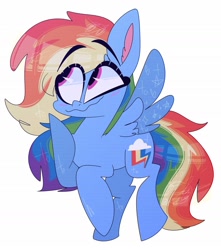 Size: 1280x1446 | Tagged: safe, artist:pyjamethyst, rainbow dash, pegasus, pony, g4, blushing, cute, dashabetes, ear fluff, female, mare, simple background, smiling, solo, two toned wings, white background, wings