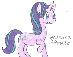 Size: 1047x822 | Tagged: safe, artist:cmara, starlight glimmer, pony, unicorn, g4, confused, female, mare, raised hoof, simple background, solo, traditional art, white background