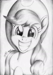 Size: 1659x2335 | Tagged: safe, artist:3500joel, applejack, earth pony, pony, g4, applejack's hat, cowboy hat, cute, female, hat, jackabetes, looking at you, mare, monochrome, smiling, smiling at you, solo, traditional art