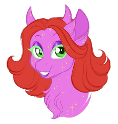 Size: 1024x1078 | Tagged: safe, artist:azure-art-wave, oc, oc only, oc:roxie love, pony, bust, eyeshadow, female, horns, makeup, mare, portrait, simple background, solo, transparent background