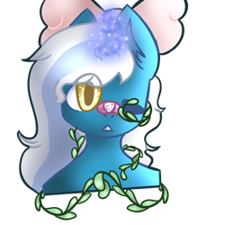 Size: 500x500 | Tagged: safe, artist:inkythewolfdraws, oc, oc:fleurbelle, alicorn, pony, alicorn oc, bandage, bow, ear fluff, female, hair bow, horn, mare, one eye closed, simple background, transparent background, vine, wingding eyes, wings