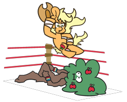 Size: 1500x1200 | Tagged: safe, artist:threetwotwo32232, applejack, earth pony, pony, g4, apple, apple tree, female, mare, simple background, sports, transparent background, tree, wrestling