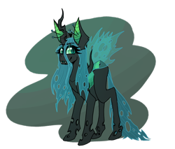 Size: 1000x850 | Tagged: source needed, safe, artist:uwus, queen chrysalis, changeling, changeling queen, g4, changeling horn, changeling wings, fangs, female, glowing ears, holes, horn, simple background, smiling, solo, tattered, tattered wings, transparent background, transparent wings, wings