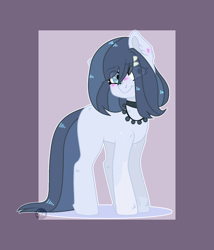 Size: 1200x1400 | Tagged: safe, artist:mint-light, oc, oc only, earth pony, pony, abstract background, blushing, choker, earth pony oc, eye clipping through hair, jewelry, necklace, solo