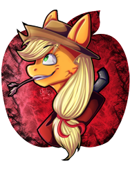 Size: 780x1040 | Tagged: safe, artist:youmisama13, applejack, earth pony, pony, g4, apple, bust, female, food, hat, horse collar, looking up, mare, simple background, smiling, solo, straw in mouth, transparent background