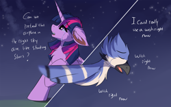 Size: 1920x1200 | Tagged: safe, artist:lunar froxy, twilight sparkle, bird, pony, g4, aeroplanes and meteor showers, airplanes (song), cheek fluff, crossover, crossover shipping, crying, ear fluff, female, male, meme, mordecai, mordetwi, redraw mordetwi meme, regular show, shipping, straight