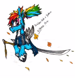 Size: 2448x2552 | Tagged: safe, artist:creature.exist, rainbow dash, pegasus, pony, g4, clothes, cosplay, costume, crossover, female, high res, league of legends, solo, yasuo