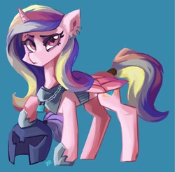 Size: 3318x3262 | Tagged: safe, artist:saxopi, princess cadance, alicorn, pony, g4, idw, chains, clothes, ear piercing, earring, evil, evil cadance, helmet, high res, hoof shoes, jewelry, lock, mirror universe, necklace, padlock, peytral, piercing, solo, tail wrap, warrior cadance