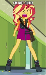 Size: 600x990 | Tagged: safe, edit, edited screencap, screencap, sunset shimmer, equestria girls, equestria girls specials, g4, my little pony equestria girls: better together, my little pony equestria girls: forgotten friendship, angry, blatant lies, caption, complaining, cropped, cute, denial, female, i'm not cute, image macro, liar, lying, madorable, shimmerbetes, solo, text, tsundere, tsunset shimmer, whining