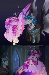 Size: 957x1467 | Tagged: safe, artist:bunnari, princess cadance, stygian, twilight sparkle, alicorn, pony, g4, crying, hug, twilight sparkle (alicorn)