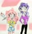 Size: 2195x2359 | Tagged: safe, artist:citi, li'l cheese, oc, oc:amethyst, dracony, human, hybrid, g4, my little pony: friendship is magic, the last problem, abstract background, high res, humanized, interspecies offspring, offspring, older li'l cheese, parent:rarity, parent:spike, parents:sparity, traditional art