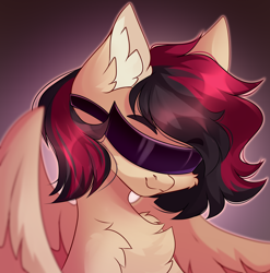 Size: 3904x3946 | Tagged: safe, artist:airiniblock, oc, oc only, oc:porsche speedwings, pegasus, pony, rcf community, cheek fluff, chest fluff, ear fluff, gradient background, high res, shading, simple background, smiling, solo, spread wings, sunglasses, visor sunglasses, wings