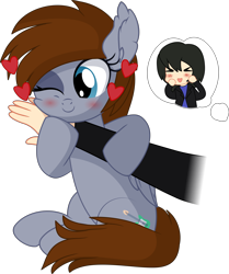 Size: 6498x7786 | Tagged: safe, artist:cyanlightning, oc, human, pegasus, pony, .svg available, absurd resolution, blushing, chibi, female, hand, heart, hug, mare, simple background, sitting, transparent background, vector