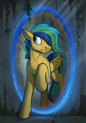 Size: 2100x3000 | Tagged: source needed, safe, artist:phenya, oc, oc only, pegasus, pony, high res, male, portal, portal (valve), solo, stallion