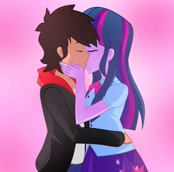 Size: 1024x1010 | Tagged: safe, artist:xan-gelx, twilight sparkle, oc, equestria girls, g4, canon x oc, duo, eyes closed, kiss on the lips, kissing