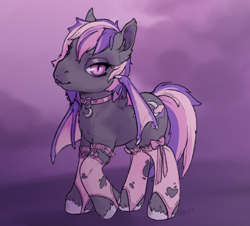 Size: 1240x1119 | Tagged: safe, artist:oops, oc, oc only, oc:midnight mist, bat pony, pegasus, pony, clothes, collar, female, solo, stockings, thigh highs