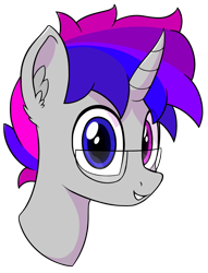 Size: 2778x3630 | Tagged: safe, artist:czu, oc, oc only, oc:prismal, pony, bust, glasses, heterochromia, high res, looking at you, male, multicolored eyes, simple background, smiling, smiling at you, solo, transparent background
