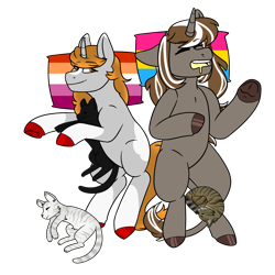 Size: 3000x3000 | Tagged: safe, artist:cinnerroll, oc, oc only, oc:cinni, cat, pony, unicorn, bed, colored hooves, drool, high res, lesbian pride flag, lying down, lying on bed, on bed, pansexual pride flag, pride, pride flag, simple background, sleeping, transparent background
