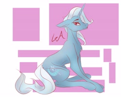 Size: 4096x3277 | Tagged: safe, artist:galinn-arts, trixie, pony, unicorn, g4, abstract background, chest fluff, ear fluff, female, looking at you, mare, sitting, solo